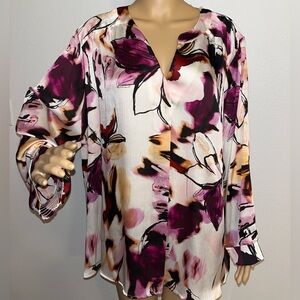 Investments Floral Blouse - Purple, Black, and White